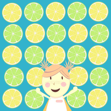 a girl with lemons background