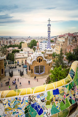 Ceramic bench and entrance pavilion of park Guell