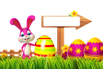 cute easter bunny with wooden sign