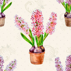 seamless texture with flowers home. watercolor