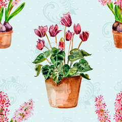 seamless texture with flowers home. watercolor