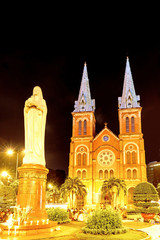 Fototapeta na wymiar Night scene of Notre Dame Saigon Basilica in Saigon, Vietnam