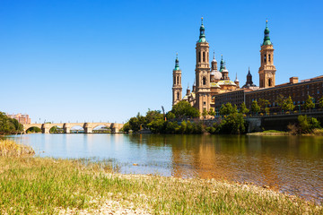   bridge and Cathedral from Ebro river. Zaragoza