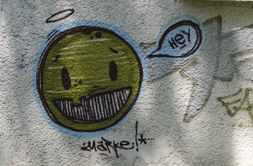 Urban graffiti wall in primary colors
