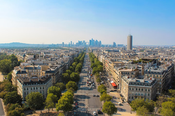 skyline of Paris city towards La Defense district, France