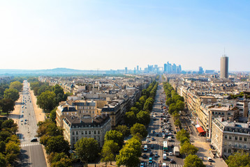 skyline of Paris city towards La Defense district, France.