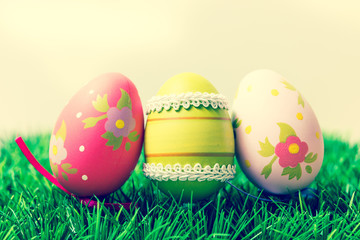 close-up of colorful easter eggs