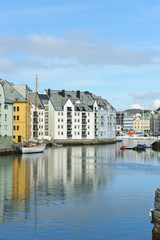 Naklejka premium view on streets and houses at city of Alesund , Norway