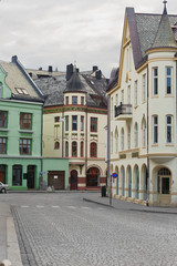 Fototapeta na wymiar view on streets and houses at city of Alesund , Norway