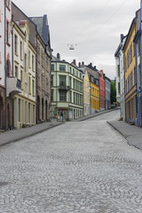 view on streets and houses at city of Alesund , Norway