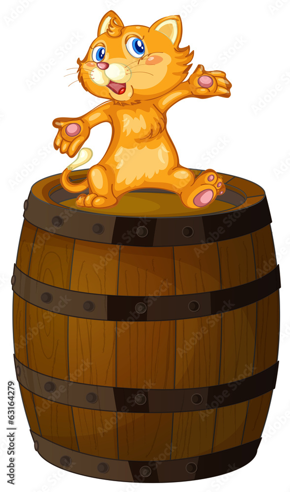 Poster A wooden barrel with a cat