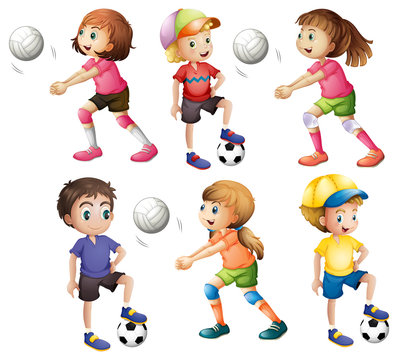 Kids playing volleyball and football