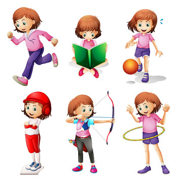 A young girl doing different activities