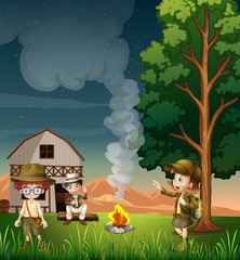 Kids near the campfire