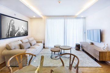 Living room with TV and big window