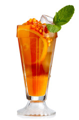 Fresh nonalcoholic cocktail with orange fruits and sea-buckthorn