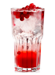 Full glass of fresh cranberries nonalcoholic cocktail with berri