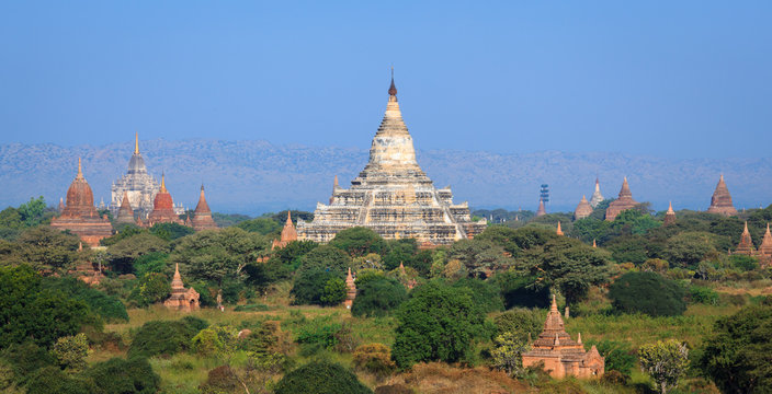 Panorama the  Temples of bagan at sunrise, Bagan, Myanmar