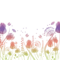 Fototapeta na wymiar Summer background with flowers and butterflies