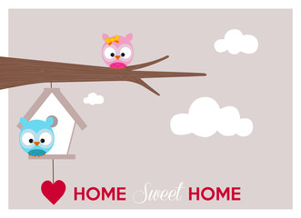 home sweet home, a couple of owls near their cozy nest