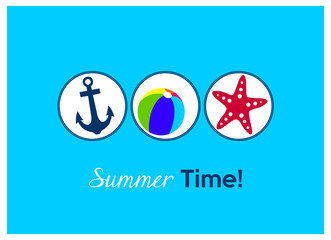 summer time! colorful anchor, beach ball and starfish