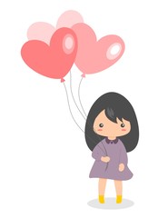 Isolated Girl Holding Heart Balloons