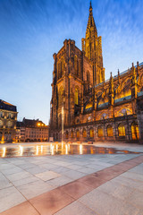 Strasbourg cathedral, early summer night - obrazy, fototapety, plakaty