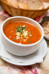 Fresh Tomato Soup with Bread and Cheese