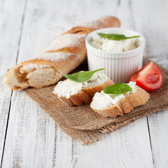 Baguette and cream cheese