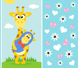 Fototapeta na wymiar Mother's day background card with giraffe
