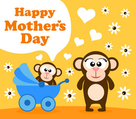Mother's day background card with monkey