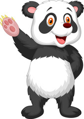 Cute panda cartoon waving hand