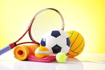 Sport equipment and diet concept 