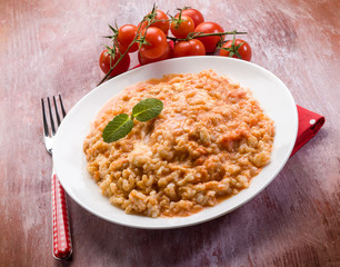 risotto with tomatoes sauce and mozzarella