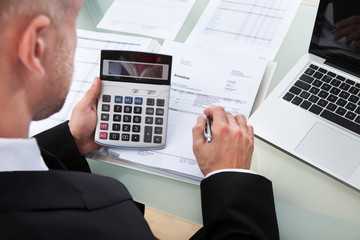 Businessman checking figures in a report
