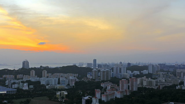 Planned Public Housing Buildings in Singapore at Sunset