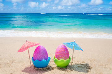 Easter eggs on the beach - 63176872