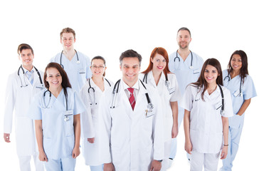 Large diverse group of medical staff in uniform