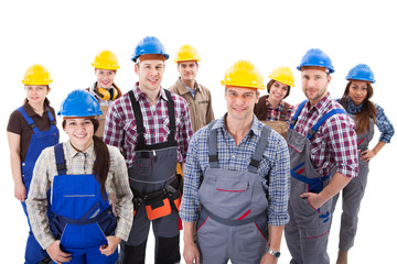 Confident diverse team of workmen and women