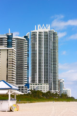 Miami Beach, Florida, modern buildings along the beach.