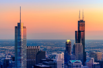 Chicago Towers in Red and Blue