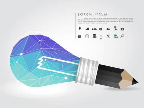 polygon idea light bulb and pencil with business icon