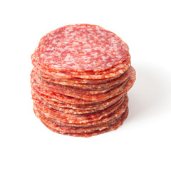 slices salami isolated on a white