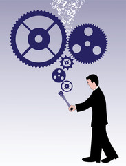 businessman rotates the mechanism