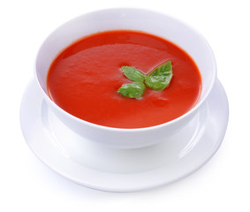 Tasty tomato soup, isolated on white