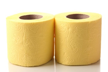 Color toilet paper rolls isolated on white