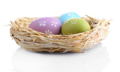 Fototapeta na wymiar Easter eggs in nest isolated on white