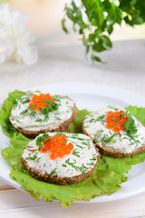 Delicious canapes on table close-up
