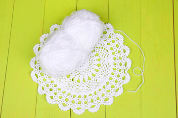 White yarn for knitting with napkin and spokes