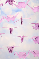 Origami cranes on light background